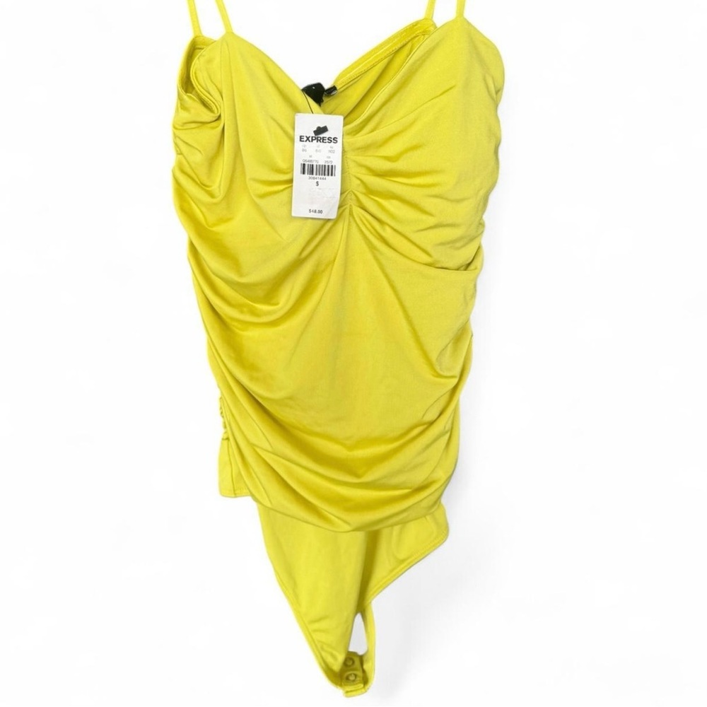 NWT Express Chartreuse Ruched Bodysuit Size Small